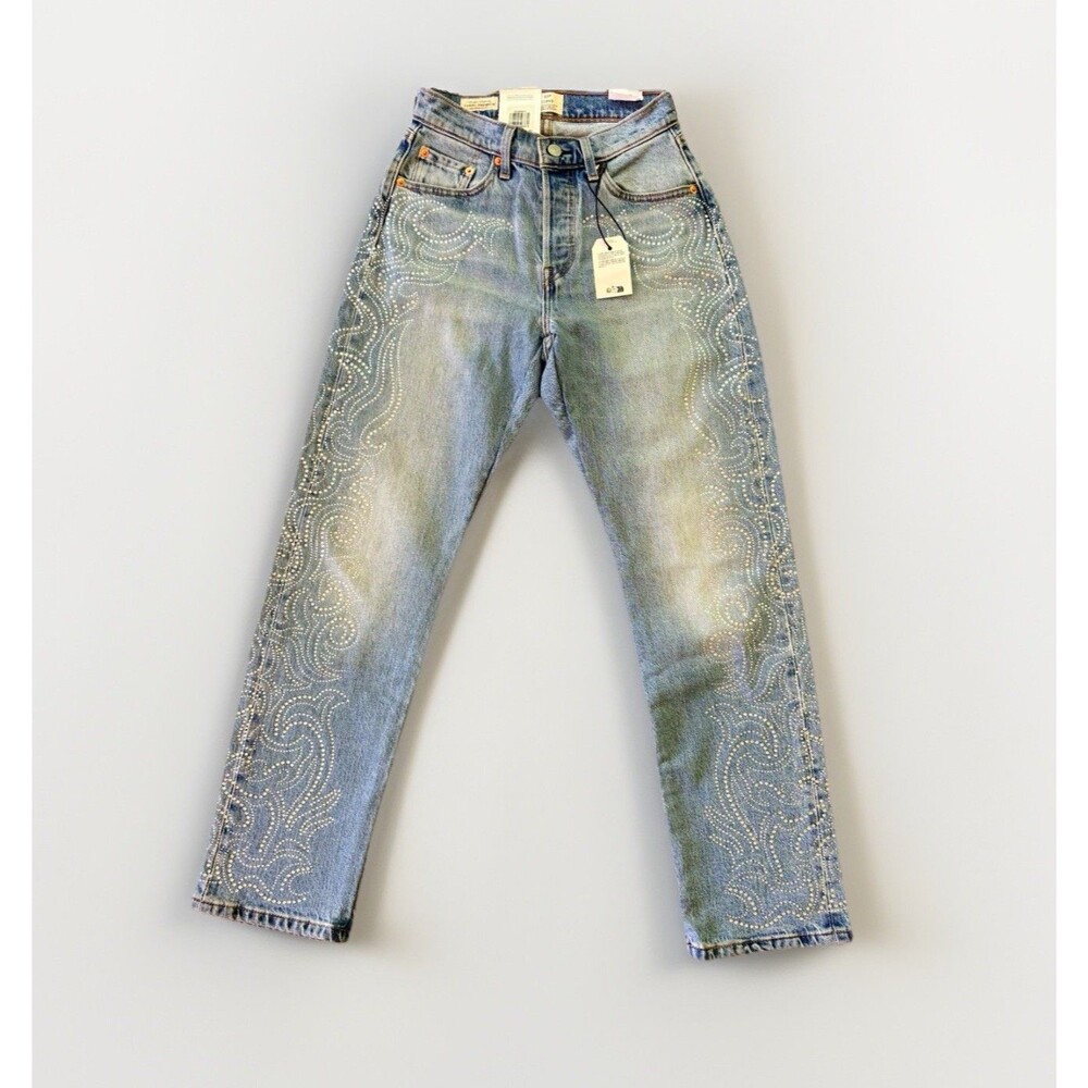 Beyoncé x Levi’s 501 Curve Stretch Rhinestone Jeans NWT 25x30 High Rise Western